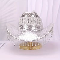 Chapeau de cowboy en gros avec paillettes argentées, perles et strass, idéal pour les enterrements de vie de jeune fille, mariages, fêtes prénuptiales pour femmes