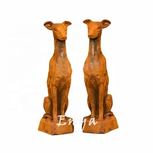 Aged Color Large Courtyard Art Garden Decoration Iron Animal Dog Statues In Pair For Garten Dekoration Outdoor Ornaments