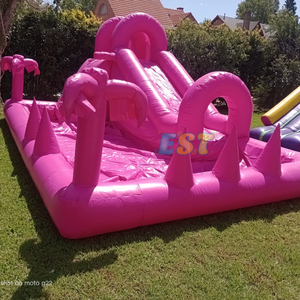 Big Splash Pool Tobogán de agua Patio trasero Tobogán de agua <span class=keywords><strong>Piscina</strong></span> Splash Castle Rosa Tobogán inflable <span class=keywords><strong>Piscina</strong></span> con pelota de playa flotante para niños - Product Image 2