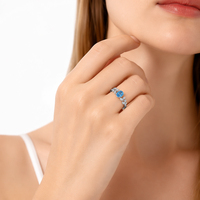 Bague réglable pour femme en argent sterling 925 plaqué rhodium avec zircon cubique bleu solitaire minimaliste Kirin Wholesale OEM ODM