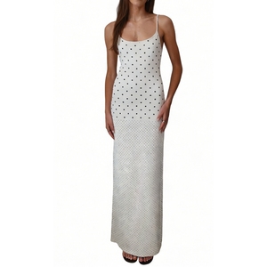 Women's <b>Spaghetti</b> <b>Strap</b> Polka Dot Maxi Dress Dot Print Bodycon Gown With Back Slit for Casual & Party Wear Dresses Fashion - Product Image 2