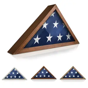 Kayu Amerika bendera militer dinding segitiga bendera pemegang bingkai tampilan bayangan kotak Kasus