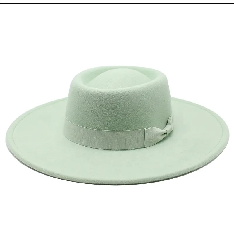 Erkekler kadınlar için toptan özel Logo geniş ağız yün Panama şapka kilise Classics Vintage kadınlar Lady Fedora dokulu şapka ilmek ile