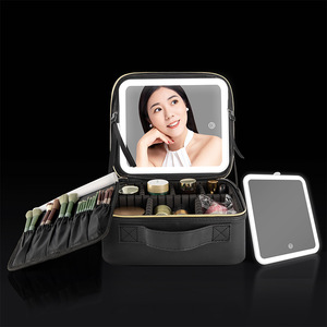 Bolsa de cosméticos Jia Yao con espejo LED desmontable, estuche de almacenamiento de maquillaje portátil de gran capacidad para viajes y uso diario - Product Image 1