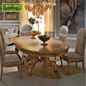 Mesa de comedor y sillas OE-FASHION, diseño nórdico, color azul <span class=keywords><strong>velver</strong></span>, con hoja dorada, lujosa, tallada en oro, para el hogar - Product Image 4