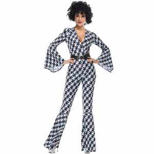 Costume de scène rétro années 80 style disco, motif losanges, pour Halloween, fête hippie, uniforme de chanteur - Product Image 1