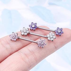 Anillos <span class=keywords><strong>Piercing</strong></span> para pezón de acero con varias flores, Mancuernas - Product Image 3