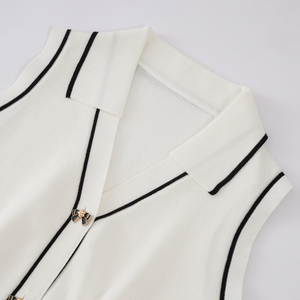 سترة نسائية محبوكة بدون أكمام ، سترة محبوكة بأزرار فراشة ، سترة محبوكة للنساء ، بلوزة محبوكة برقبة بولو - Product Image 4