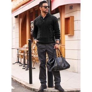 2025 pull en tricot torsadé pour hommes pull à capuche avec motif brodé gros boutons col montant décontracté pour l'automne hiver - Product Image 5