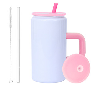 Sublimation 16oz Stainless Steel <strong>Mason</strong> <strong>Jar</strong> Double Vacuum <strong>Tumbler</strong> <strong>with</strong> <strong>Handle</strong> and Straw Lid <strong>Tumbler</strong> <strong>with</strong> Straw and <strong>Handle</strong> - Product Image 1