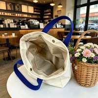 Sac fourre-tout en toile crème SYNCWAY avec logo personnalisé, poche bleu roi, grand sac à main multi-poches pour le travail et le café