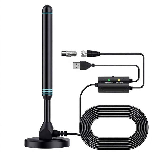 High Gain 39dB Amplified Indoor Digital TV Antenna 4K 1080P with Vertical Polarization Magnetic Base for Smart TV Signal Booster