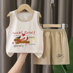 Новый летний детский костюм: летнее платье для девочек из чистого хлопка и комплект из двух предметов для мальчиков - Product Image 4