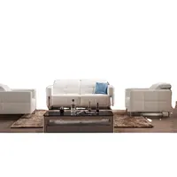 Modern ev mobilyası paslanmaz çelik bacaklar beyaz hakiki deri kanepe seti ayarlanabilir kafalık ile