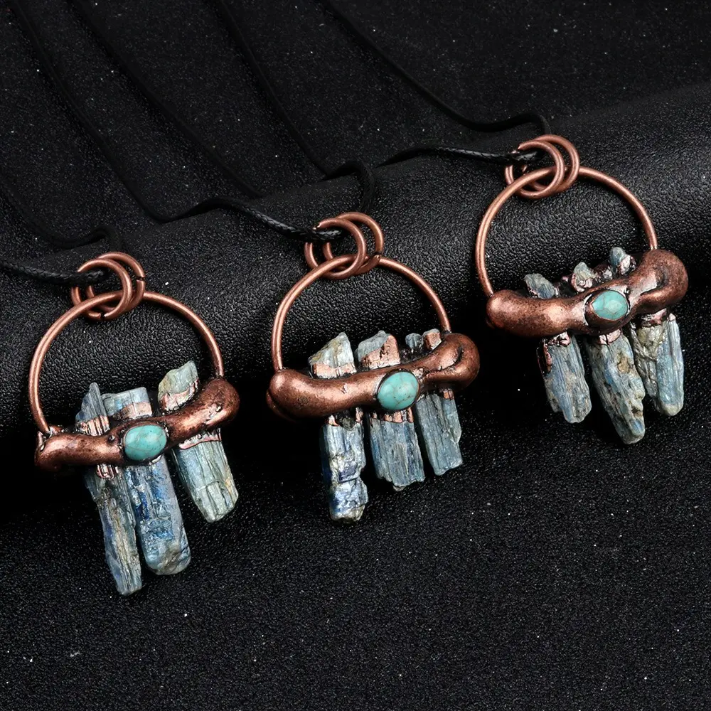 Natural Antique Copper Plated Crystal Pendant Quartz Gemstone Pendant With Column Shape Charm for Necklace Jewelry Making