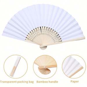 Éventails pliants en bambou personnalisés avec logo imprimé, cadeaux promotionnels en gros, éventails à main en bois pour mariage, éventails en papier blanc - Product Image 3