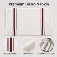 Serviette de table en polyester 100% - Serviette de table tissée crème avec des bordures verticales rouges pour hôtel, restaurant, café