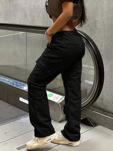 女士高街牛仔裤休闲宽松直筒工装裤多口袋牛仔面料高腰复古夏季XL - Product Image 4