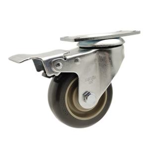 OEM Customized Castors 3.5 Inch Gray Polyurethane <b>Wheels</b> Swivel Caster with Total Lock Brakes <b>for</b> <b>Trolleys</b> - Product Image 1