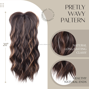 Topper de <span class=keywords><strong>cheveux</strong></span> longs ondulés de 20 pouces, perruque synthétique avec mèches, à clipser, avec <span class=keywords><strong>frange</strong></span> pour femmes, pour <span class=keywords><strong>cheveux</strong></span> clairsemés, pour ajouter du volume - Product Image 4