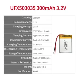 Professional Lithium-ion Cell Manufacturer Custom Drone Rechargeable Li-ion Battery UFX 503035 300mAh 3.2V