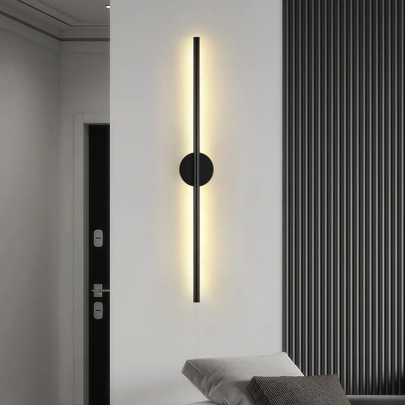 مصابيح جدارية بإضاءة LED بسيطة وحديثة بتصميم إسكندنافي شريط أضواء طويلة من الألومنيوم مصابيح جدارية بخطوط سوداء مصابيح مصباح درجة