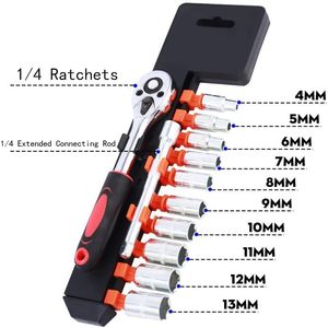 YWHWLX 12Pcs 1/4 In <b>Ratchet</b> <b>Socket</b> Wrench Set Chrome Vanadium Steel 4-13mm Industrial Grade Tools - Product Image 5