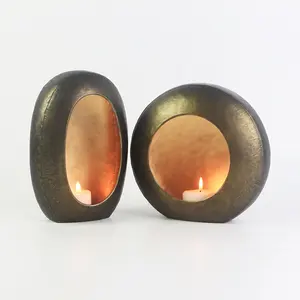 Foryoudecor reusable metal elegant fat tealight candle holder matte colors antique bronze and antique golden for wedding party