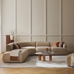 Divano Componibile Curvo - Divano Modulare Rivestito in Tessuto Beige, Arredamento Moderno per <span class=keywords><strong>Soggiorno</strong></span> Divano Angolare a 4 Posti - Product Image 1