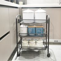 Keukenaccessoires 3-Tier Uitschuif Keukenrek Opberghouder Met Rollende Opbergwagen Black Metal Met Wielfruit En Groentetrolley