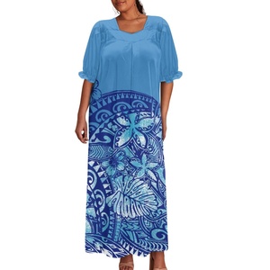 Vente directe d'usine robe hawaïenne de haute qualité Mumu femmes <span class=keywords><strong>grandes</strong></span> personnes personnalisé sur demande à manches courtes en mousseline de soie robe insulaire - Product Image 2