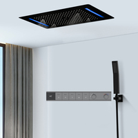 Ensemble de douche mural thermostatique en laiton brossé avec LED multifonction, effet pluie, cascade et brume pour salle de bain