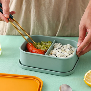 Diskon besar 2 kompartemen wadah makanan silikon kotak Bento silikon kualitas makanan mudah dibersihkan kotak penyimpanan makanan silikon - Product Image 3