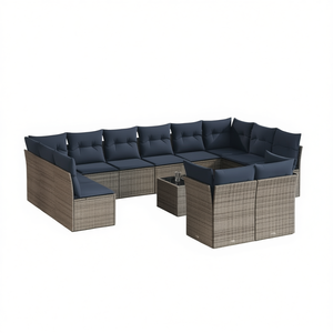 Ensemble de canapés de patio en polyrotin gris moderne avec coussins, mobilier de jardin extérieur, 10 places, design contemporain - Product Image 1