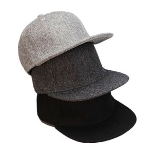 Custom Small Order Embroidery logo Woolen <b>Flat</b> Brim Warm Winter Snapback <b>Cap</b> Hats for Men - Product Image 3