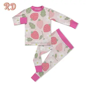 RD OEM Factory Custom Baby Strawberry Pajamas Fashion Butterfly Print Children's Long-Sleeved Outfit For Girls