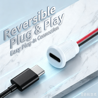 Prise de montage sur panneau de type C blanche LN-006, 11 mm, pré-câblée, 2 broches, fil rouge et noir, prise d'alimentation, connecteur USB-C
