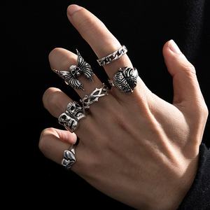Juego de anillos de esqueleto de mariposa exagerados Vintage para hombre, máscaras de corazón <span class=keywords><strong>roto</strong></span> con <span class=keywords><strong>cerebro</strong></span> Punk gótico, anillo de joyería de moda, estilo de regalos - Product Image 1