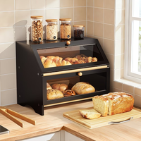 Multifunktionaler Brotkasten mit großem Fassungsvermögen, 3 Farben, Behälter zur Brotlagerung, schwarzer Holz-Bambus-Brotkasten