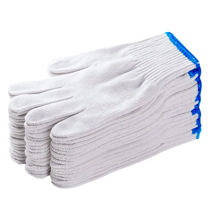 Kaliteli yüksek kaliteli 10G ağartılmış beyaz emniyet çalışma pamuk eldivenler doğal beyaz pamuk örme koruyucu eldiven