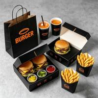 Boîte à hamburger avec porte-gobelet, ensemble d'emballage pour hamburger et boisson, plateau en papier pour restaurants de restauration rapide