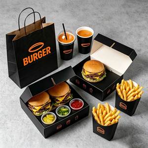 Scatola per <span class=keywords><strong>Hamburger</strong></span> con Portabicchieri, Set di Imballaggio per <span class=keywords><strong>Hamburger</strong></span> e Bevande, Vassoio di Carta per Ristoranti Fast Food - Product Image 4
