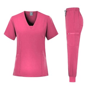 V-Neck Two-Piece <b>Scrub</b> Set For Women Moisture Wicking Knitted Split Uniform Hospital Work <b>Clothes</b> S XXL - Product Image 4