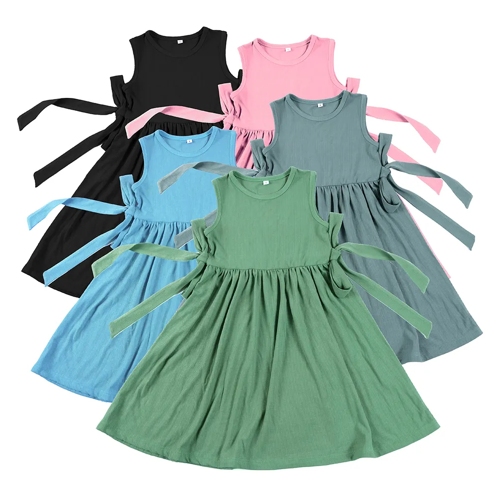 Однотонное хлопковое дышащее платье для маленьких девочек, милое платье без рукавов, детское платье, оптовые продажи, летнее 2023, мягкие платья для принцесс