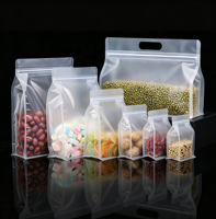 Sachets Doypack en gros avec poignée, qualité alimentaire, transparent givré, refermables à fermeture éclair, fond plat, pour emballage alimentaire et snacks, 50 pièces, OEM
