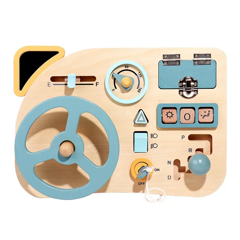 Wooden Early Educational Toy Children Buzy Board Sensory Toy Simulate Steering Wheel Toy