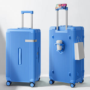 Maleta de Viaje con Ruedas, Resistente a Impactos, de 24 Pulgadas, con Portavasos, Colores Macaron, Diseño de Rayas, Unisex - Product Image 1