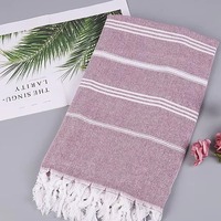 Factory Wholesale Cotton Beach Towel Striped Pattern with Modern Turkish and Tropical Style Embroidered Tassel Logo