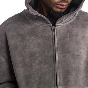 High Quality Custom Unisex 100% Cotton French Terry Dirty Wash <b>Vintage</b> Full Size Printed Cropped Zip Hoodie Mens <b>Sweatshirt</b> - Product Image 4