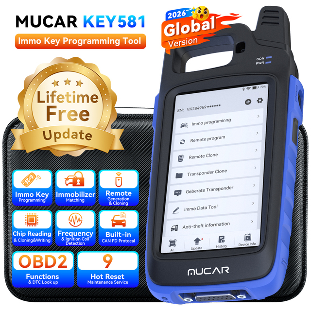 MUCAR KEY581 Key Programming Immobilizer Tool IMMO Key Learning 9 Reset Lifetime Free Update Chip Reading Clone CANFD Protolcol